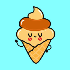 Cute funny Ice cream character. Vector hand drawn cartoon kawaii character illustration icon. Isolated on yellow background. Ice cream character concept