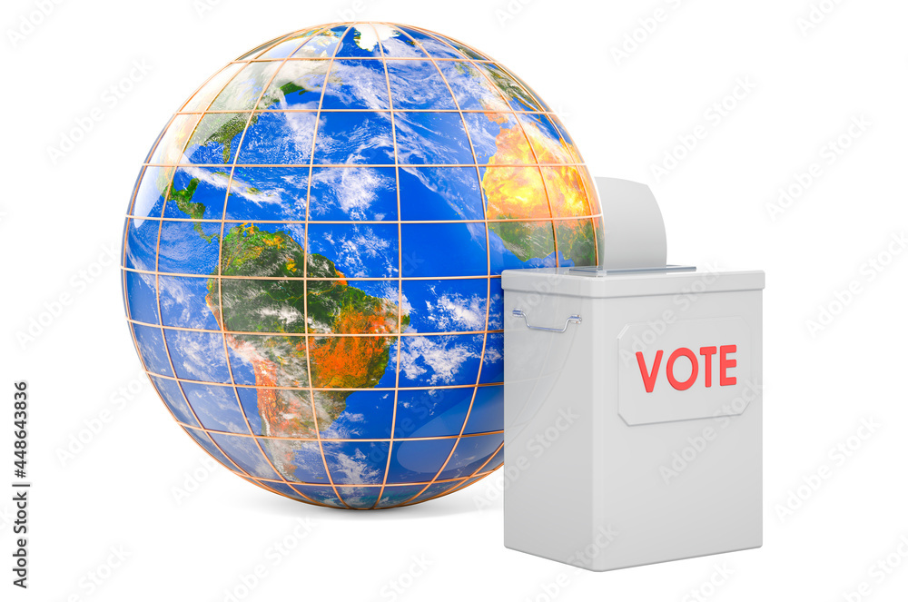 Aufkleber ballot box with earth globe. 3d rendering isolated on white background