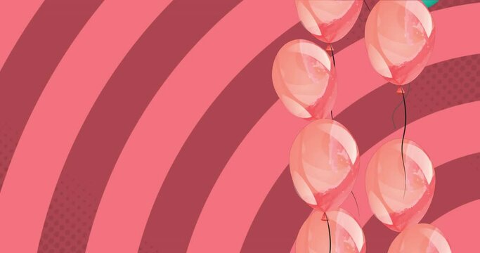 Animation of red balloons flying over red background