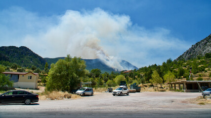 ANTALYA-MANAVGAT-SIDE, TURKEY - AUGUST 02, 2021: The forest fire that started in Manavgat threatens...