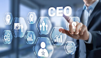 Chief Executive Officer CEO concept. Businessman hand touching CEO on virtual screen