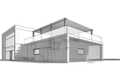 modern house architectural drawings 3d illustration
