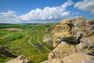 View to limestone rocks residues at the North of Moldova