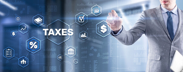 Concept of taxes paid by individuals and corporations such as VAT, income tax and property tax....