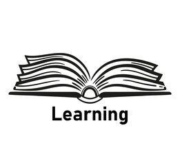 Read open book icon. Learning and reading literature. Textbook or dictionary black silhouette. E-book library. Information on paper page. Education knowledge course, online lesson. Outline vector sign