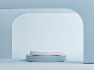 Mockup podium for product presentation, geometry blue background, 3d render, 3d illustration