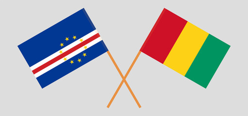 Crossed flags of Cape Verde and Guinea. Official colors. Correct proportion
