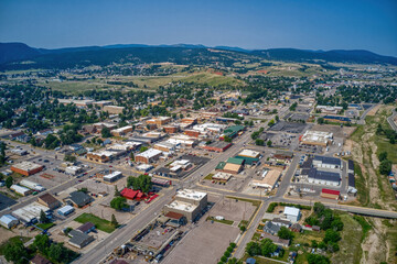 Fototapeta na wymiar Aerial View of Sturgis, South Dakota Which hosts an annual Motorcycle Rally