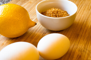Board, lemon, egg, sugar