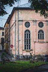Fototapeta na wymiar Lviv, Ukraine - July, 2021: The Jakob Glanzer Shul Synagogue or the former Chasidim Synagogue at the Vuhilna Street in Lviv, which survived in the Holocaust, is being restored.