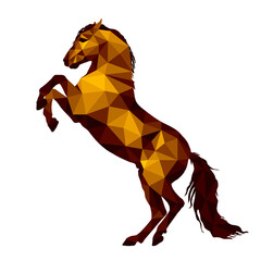  horse on their hind legs, an image in the low poly style, isolated on a white background