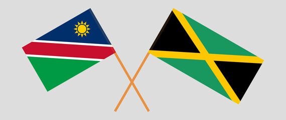 Crossed flags of Namibia and Jamaica. Official colors. Correct proportion