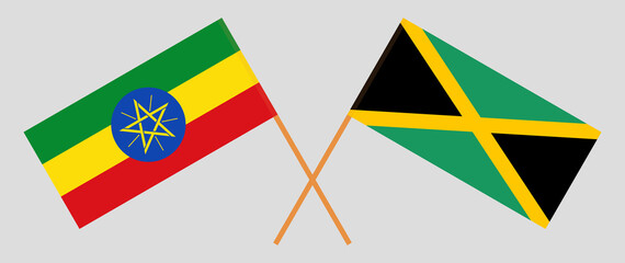 Crossed flags of Ethiopia and Jamaica. Official colors. Correct proportion