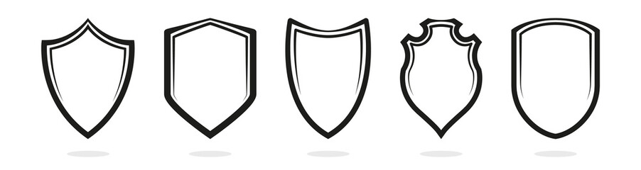 Protect shield black frame symbol icon vector illustration set - obrazy, fototapety, plakaty