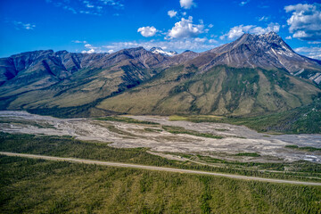 Fototapeta premium Aerial View of the Dalton Highway during the Alaska Summer