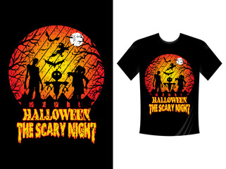 Halloween The Scary Night T-Shirt Design Template Vector