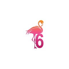 Flamingo bird icon with Number 6 Logo design vector