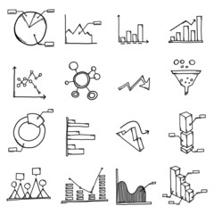 Data Doodle vector icon set. Drawing sketch illustration hand drawn line eps10