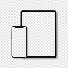 Realistic Tablet and Smartphone. Set of Device Mockup Separate Groups and Layers. New Easily Editable Vector.