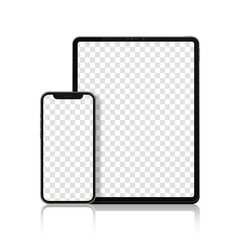 Realistic Tablet and Smartphone. Set of Device Mockup Separate Groups and Layers. New Easily Editable Vector.