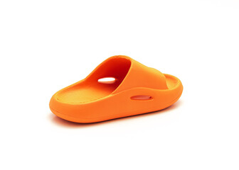 Single orange pillow slide sandal for toddler non-slip foam slippers isolated on white