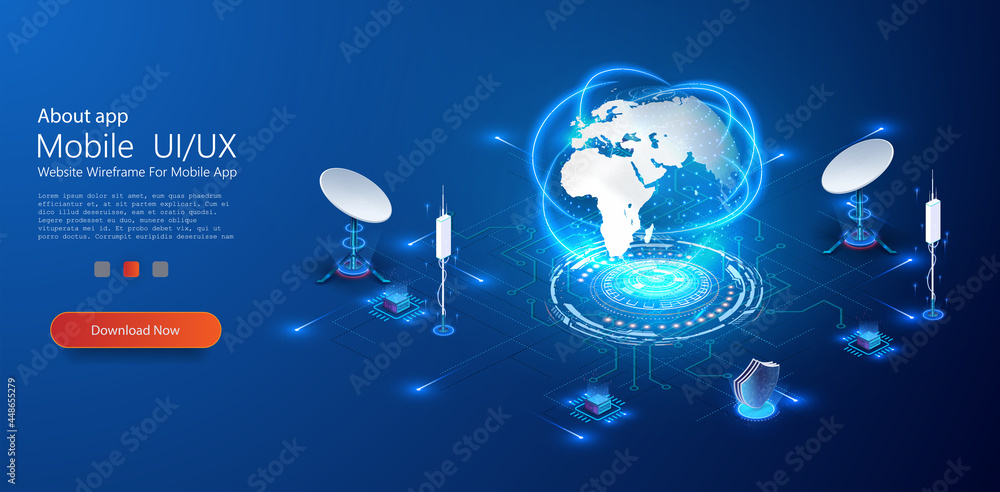 Poster the receiver of the base station. the 5g telecommunications tower is a transmitter of global connect