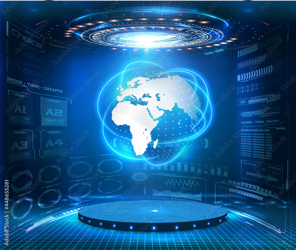 Aufkleber hologram earth for concept design. blue futuristic background with planet earth. abstract tech desig
