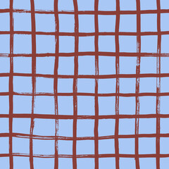 Seamless hand painted grid pattern. Abstract geometric background with crossing brush strokes.