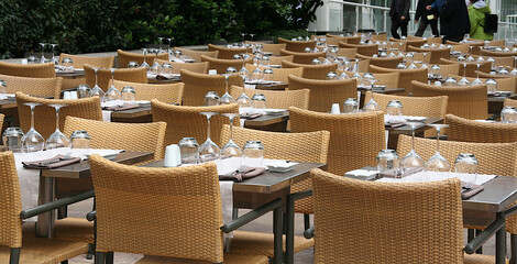 Empty restaurant terrace during covid-19 epimedic
