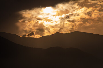 A silhouette of Mt Olympus in the evening.