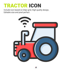 Tractor icon vector with outline color style isolated on white background. Vector illustration machine sign symbol icon concept for digital farming, ui, ux, business, agriculture, apps and all project