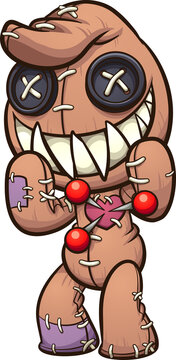 Creepy Cartoon Voodoo Doll With A Big Smile. Vector Clip Art Illustration With Simple Gradients. All On A Single Layer. 
