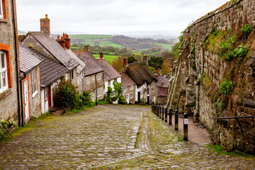 Shaftesbury Dorset England very pretty cobbled street called Gold Hill