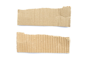Recycled paper craft stick on a white background. Brown paper torn or ripped pieces of paper isolated on white background.