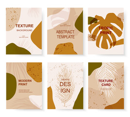 Fototapeta na wymiar Mid century modern art print card templates with tropical leaves.