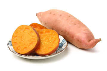 Sweet potatoes. Cooked sweet potatoes on white background 