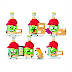 Cartoon character design of cider bottle working as a courier. Vector illustration
