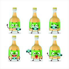 Photographer profession emoticon with cider bottle cartoon character. Vector illustration