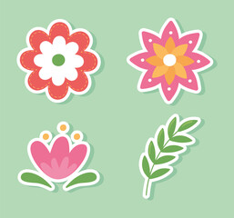set of flowers stickers