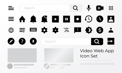 Video Web App Icon Set Vector