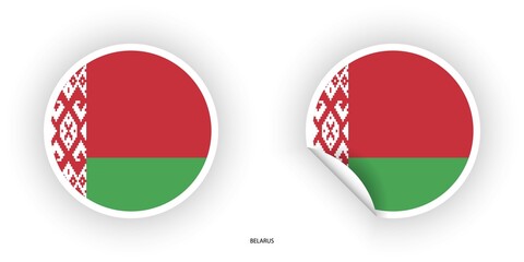 Obraz premium Belarus flag circle flag set icon isolated on white background with peel off sticker