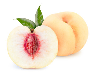 Japanese Honey Yellow Peach isolated on white background, Golden Yellow Peach fruits With clipping path.