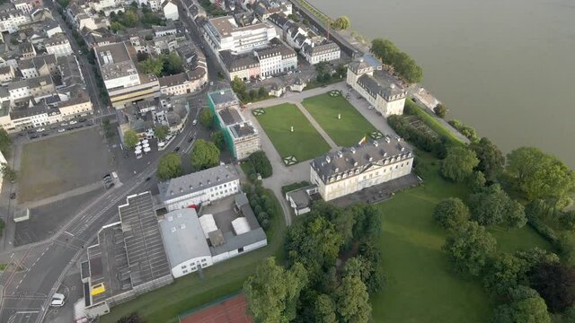 Castle Neuwied by the Rhine River, Rhineland, Germany.  Aerial view