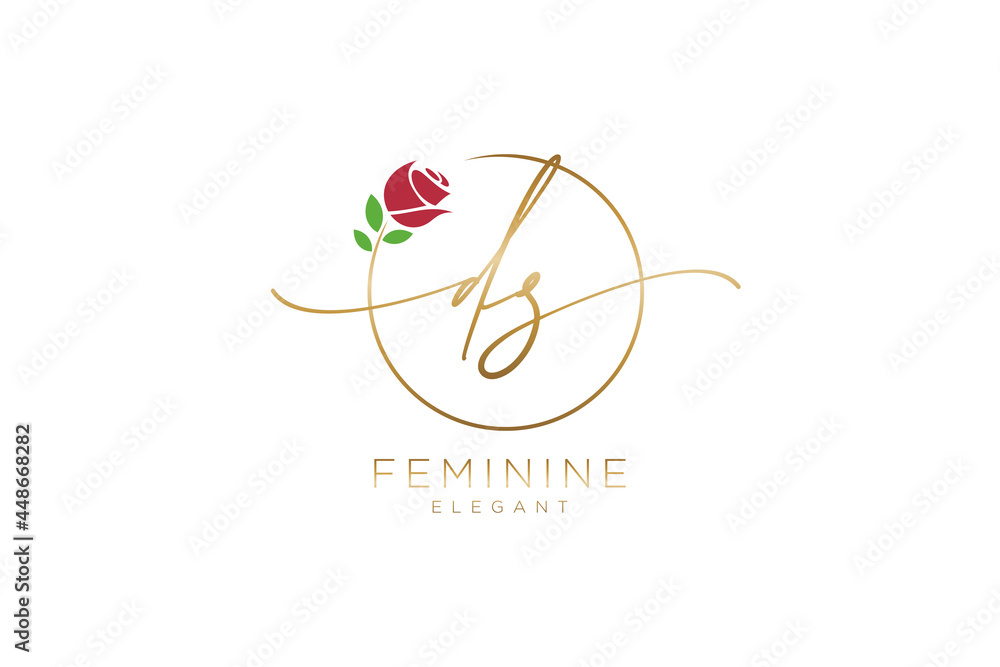 Wall mural initial DS Feminine logo beauty monogram and elegant logo design, handwriting logo of initial signature, wedding, fashion, floral and botanical with creative template.