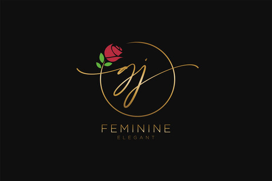 initial GJ Feminine logo beauty monogram and elegant logo design, handwriting logo of initial signature, wedding, fashion, floral and botanical with creative template.