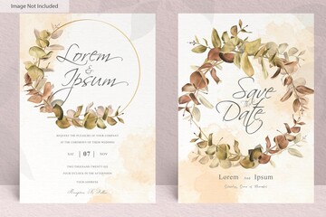 set of greenery wedding invitation card template design with eucalyptus leaves