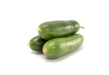 Mini cucumbers isolated on white background. Healthy food