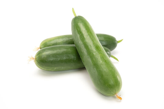 Mini Cucumbers Isolated On White Background. Healthy Food