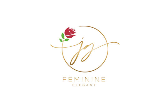 initial JG Feminine logo beauty monogram and elegant logo design, handwriting logo of initial signature, wedding, fashion, floral and botanical with creative template.