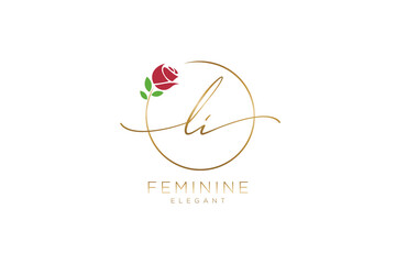 initial LI Feminine logo beauty monogram and elegant logo design, handwriting logo of initial signature, wedding, fashion, floral and botanical with creative template. - obrazy, fototapety, plakaty